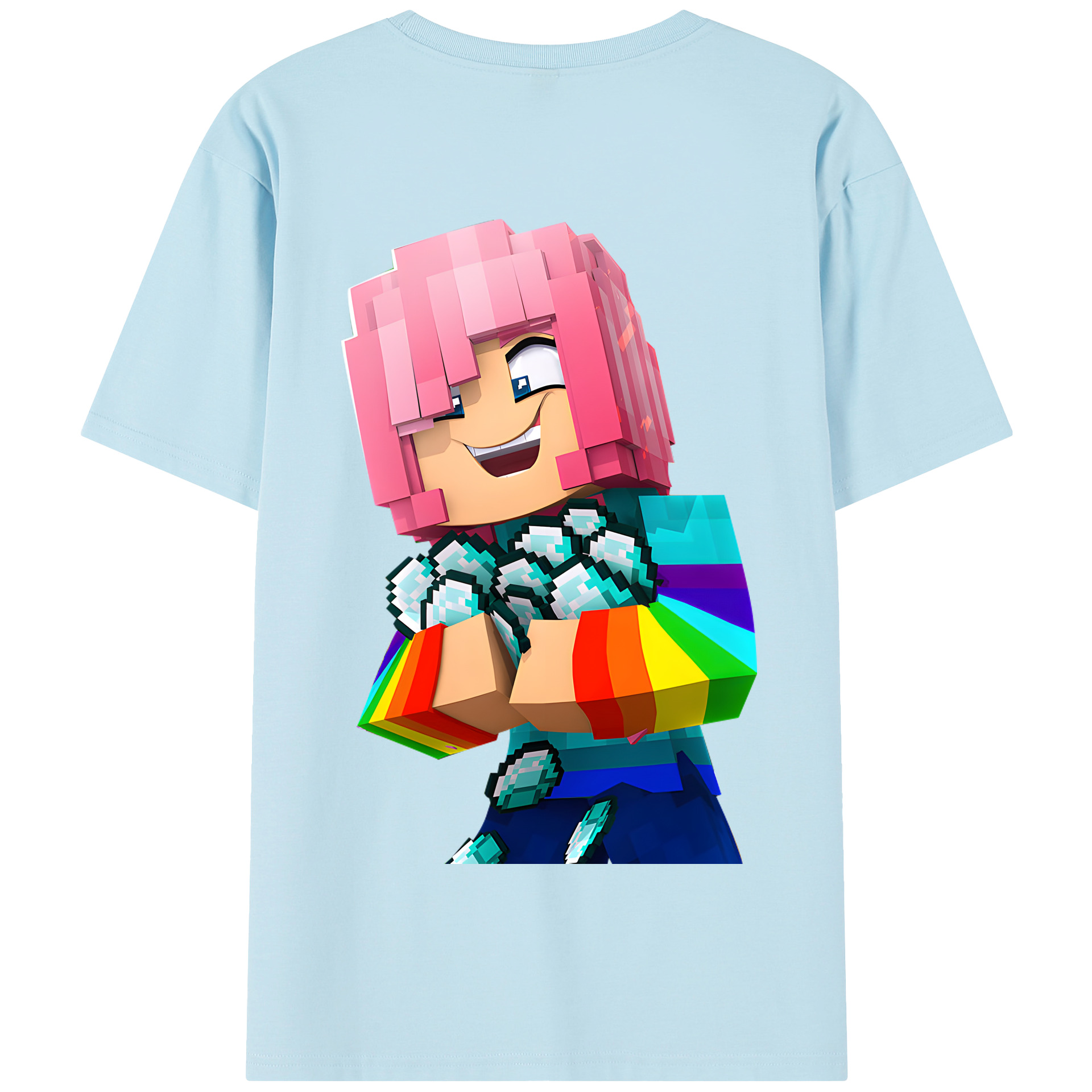 （画像用） マインクラフト ブロックの世界 Minecraft MC Block world 綿100％半袖Tシャツ（背面プリント）
